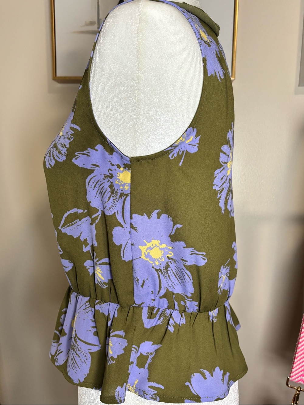 Cabi Olive Green Floral Peplum Tank Top - Sleeveless Women's Top